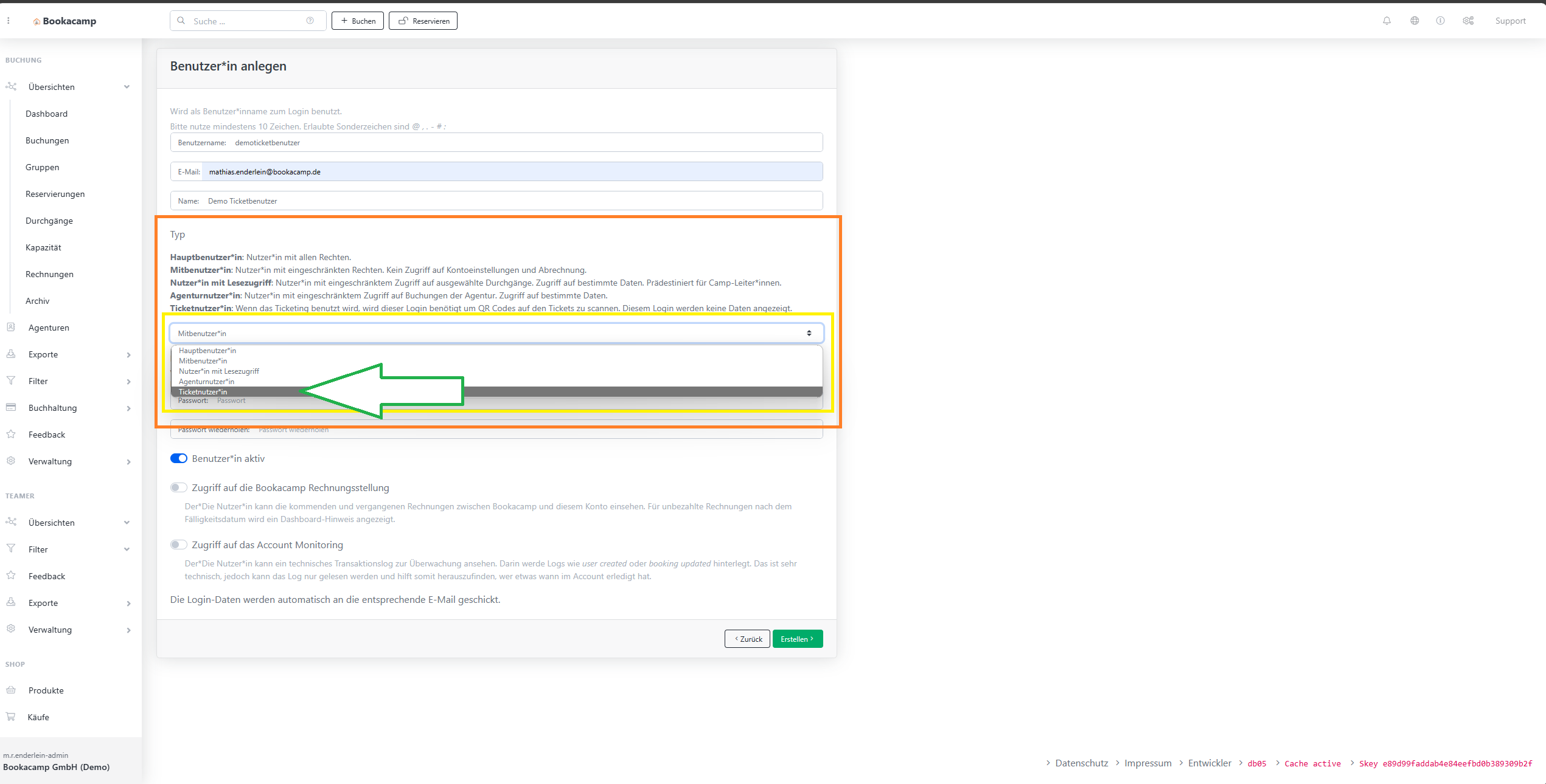 Screenshot Ticketbenutzer einrichten